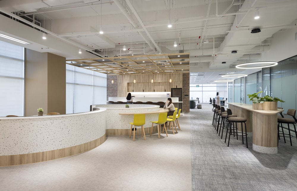white oak office design, wood and white office interior, Scandinavian office workspace